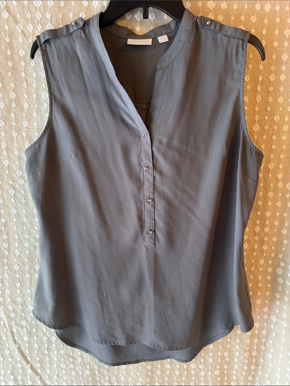 Sleeveless V-Neck Blouse in Charcoal Gray